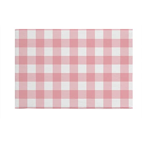 Pink Door Mat, Pink Checkered Front Door Mat, Soft Non-Slip Absorbent Floor Mats, Home Decor Fluffy Plush Welcome Mat, Shaggy Bathroom Rugs Checkered Bath Mat, 16X24In Buffalo Check Indoor Door Mat #TOP15