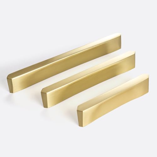 Guolich 2 Pcs Hole Centres 5.0 Inch (128mm) Kitchen Drawer Handle Cabinet Pulls Zinc Alloy Handle Modern Bright Gold Brushed Brass Hardware for Wardrobe Bathroom Dresser