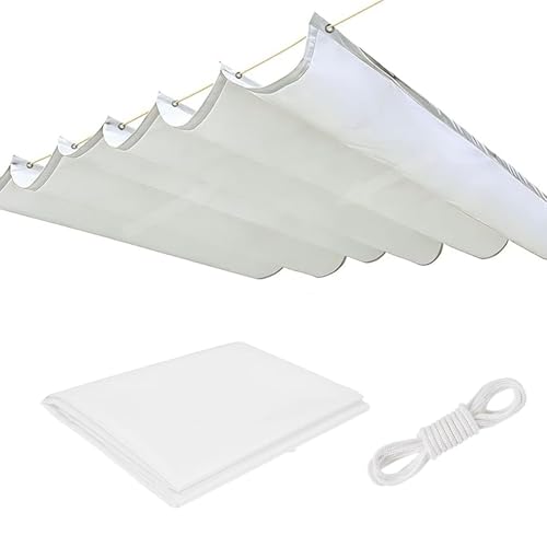Retráctil Ondulada Toldo Vela 190 x 400 cm Ajustable Protección Solar Impermeable Rectangular PES Cortaviento Toldo Rectangular con Ojales para Terraza Jardín, Blanco