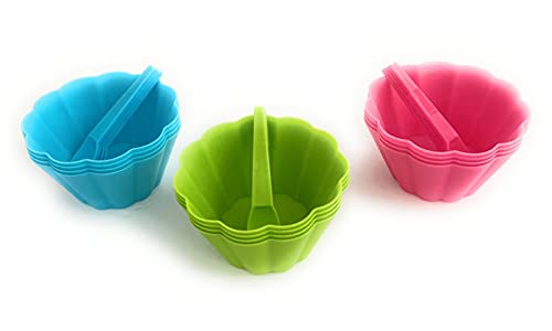 CABE Colorful Ice Cream Dessert Frozen Yogurt Fruit Plastic Bowls 24 Piece Set 12 Bowl 12 spoon Festive Party Favor (bundle with Set Umbrella Picks TM)