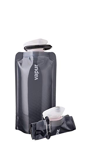 Vapur Collapsible Water Bottle With Carabiner, Compact Bottle Folds Flat For Hydration On The Go, Ideal for Traveling, Hiking or Camping, 16 Ounce, Cool Grey, Pack of 1