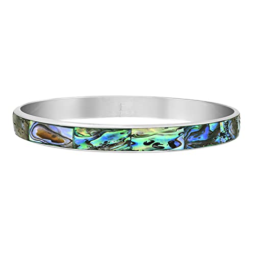 AeraVida Genuine Abalone Shell Warp Stainless Steel Link Bracelet | Abalone Shell Bracelet | Bangle Bracelets for Women | Bangle Bracelet Stainless Steel - Main Image