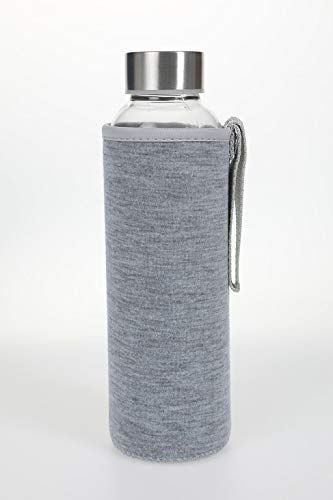 Perfect placed Glasflasche Trinkflasche Classic Tragbare 550ml BPA-frei für unterwegs Sportflasche Glas Wasserflasche zum Mitnehmen von kalten Getränken mit Neopren Tasche und Schwammbürste (grau)