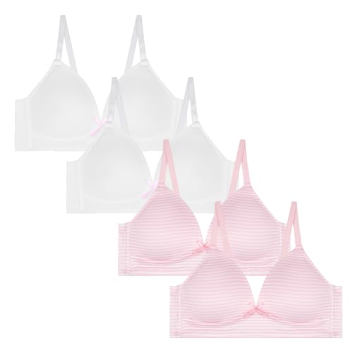 Rene Rofe 4 Pack Padded Wirefree T Shirt Bras - Wireless Training Bras for Girls