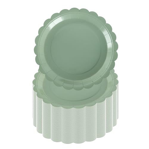 PHUNAT Lot de 50 assiettes de fête vertes de 18 cm, fournitures de fête pour anniversaire, fête prénatale, mariage