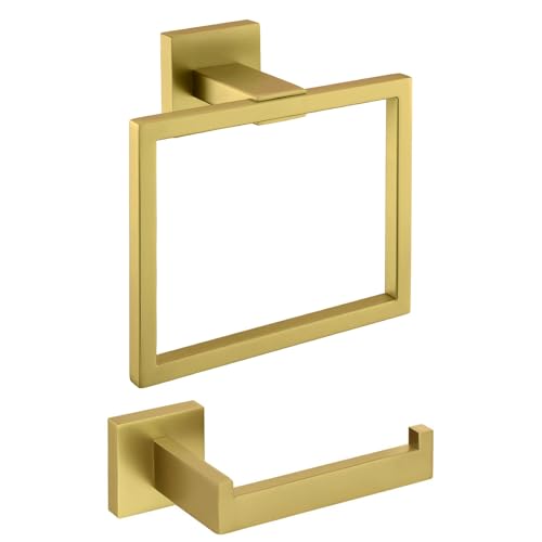 TURS Papier Toilette Porte Serviettes Anneau brossé Or Salle de Bain matériel Porte - Serviettes Accessoires de Salle de Bain Mural en Acier Inoxydable Set de 2