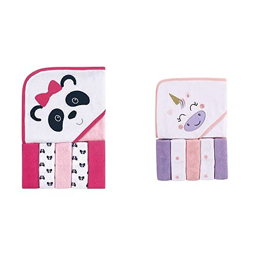 Image of Luvable Friends Girl Hooded Towel with Five Washcloths 2-Pack, Panda Unicorn