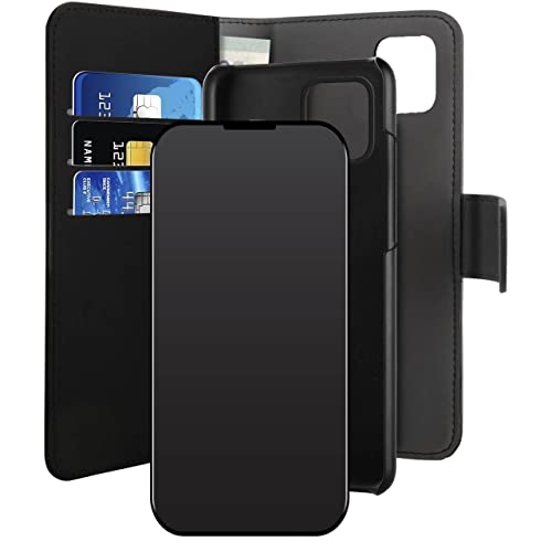 Puro Funda Piel Eco Apple iPhone 12 + Carcasa extraíble magnética Negra