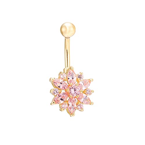 ANAZOZ Piercing Nombril Acier Inoxydable Fleur Ornée de Zircones Or Rose Fantaisie
