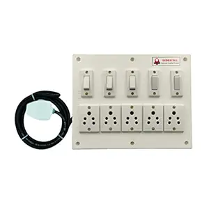 INDRICO Electric Switch Board for Home 5 Sockets with 5 switches Heavy Wire Extension Board (White) (3 Meter)