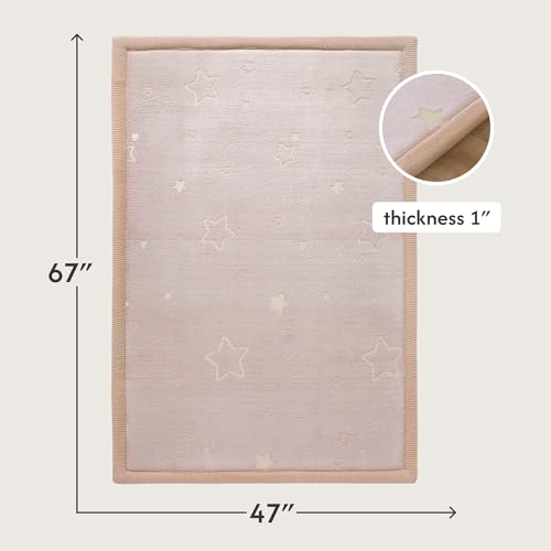 Image of Hakuna Matte GlowCloud Baby Play Mat for Floor 47 inchx 67 inch Stars | Coral Velvet high-Density Foam Rug for Crawling & Cozy Play - Non-Slip