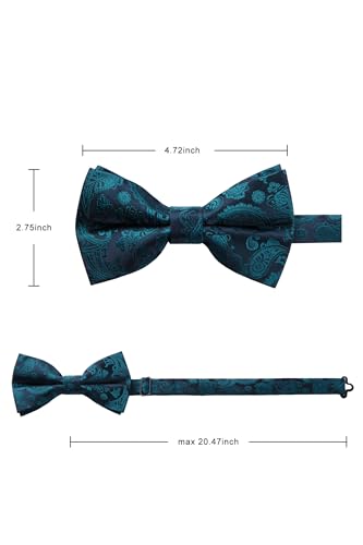 Image of HISDERN Bow Ties for Men Pretied Bow Tie Set Paisley Classic Bowties and Pocket Square Cufflinks Set for Wedding Party