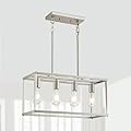 Lanhall 4-Light Dining Room Light Fixture Farmhouse Chandelier Brushed Nickel Modern Kitchen Island Pendant Lights Rectangular Hanging Lights Adjustable Height Metal E26 Base