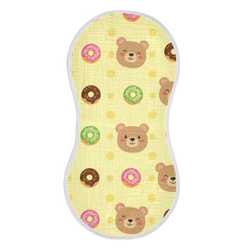 Cute Bear Donut Yellow Baby Burp Cloths Cotton Washcloths Soft Absorbent Burping Rags for Baby Boy Girl Muslin Burp Cloths 4 Pack