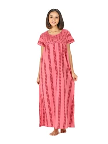 Image of Evolove Women's Cotton Long Maxi Night Gown Nighty Dress with Pocket & Stylish Button, Super Soft Comfortable (LNG-Button)