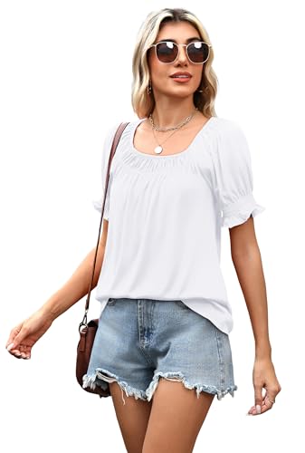 Image of WIHOLL Womens Short Sleeve Square Neck Summer Tops Dressy Casual Blouses Trendy Clothes 2026