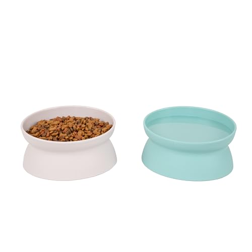 Image of Kitty City Elevated Cat Bowls (Set of 2), Whisker-Friendly Raised Cat Food & Water Dishes, Modern Pedestal Design, Dishwasher Safe, 10.8 oz Each - Teal & Light Pink
