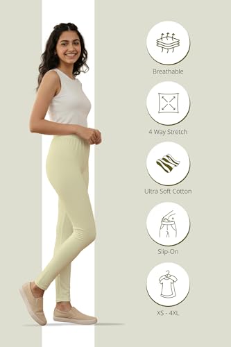 Image of Women's Cotton Lycra Ankle Length Leggings | Regular Rise, Soft 4 Way Stretch Fabric | Casual & Ethnic Wear