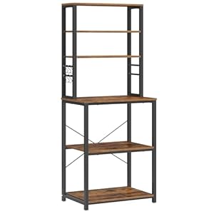 VASAGLE Coffee Bar, Baker’s Rack for Kitchen with Storage, 6-Tier Kitchen Shelves with 6 Hooks, Microwave Stand, Industrial, 15.7 x 23.6 x 65.7 Inches, Rustic Brown and Black UKKS024B01