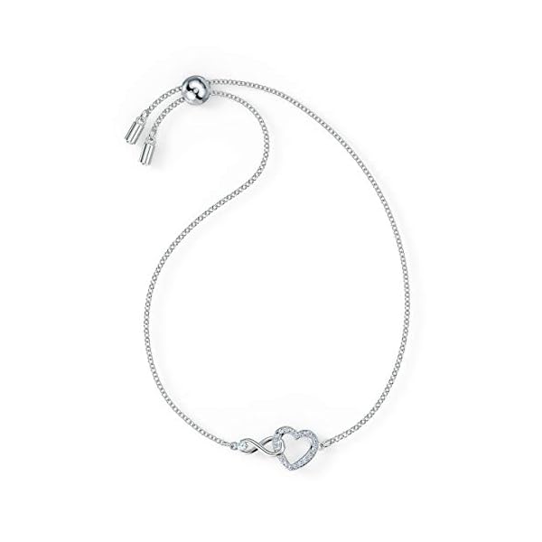 SWAROVSKI-Womens-Infinity-Heart-Jewelry-Collections-Rose-Gold-Tone-Rhodium-Finish-Clear-Crystals Swarovski Infinity Heart Bracelet with White Crystals, Infinity Symbol and Heart Intertwined on a Rhodium Plated Adjustable Chain