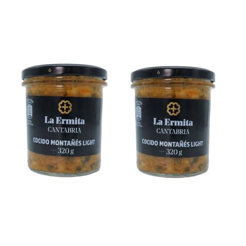 LA ERMITA Cocido Montañés Light, Receta Tradicional Cántabra con Alubias, Berza y Compango, Sin Gluten ni Alérgenos, Tarro de Vidrio 320 g (Pack 2 unidades)