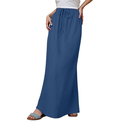 Long Skirts for Women Linen Drawstring High Waist Bodycon Maxi Skirts Boho Flowy Trendy Beach Vacation Summer 2025