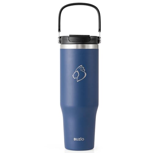 BUZIO 40 oz Tumbler with Handle Insulated Tumbler with 2-in-1 Lid and Straw Stainless Steel Vacuum Insulated Iced Coffee Tumbler Cup Spill-Proof Travel Mug Thermal Cup for Hot and Cold Drinks