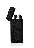 Tesla-Lighter T08 Lichtbogen Feuerzeug, Plasma Double-Arc, elektronisch wiederaufladbar, aufladbar mit Strom per USB, ohne Gas und Benzin, mit Ladekabel, in edler Geschenkverpackung, Drache 3D Schwarz