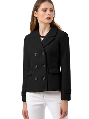Allegra K Women's Notched Lapel Double Breasted Pea Coat
