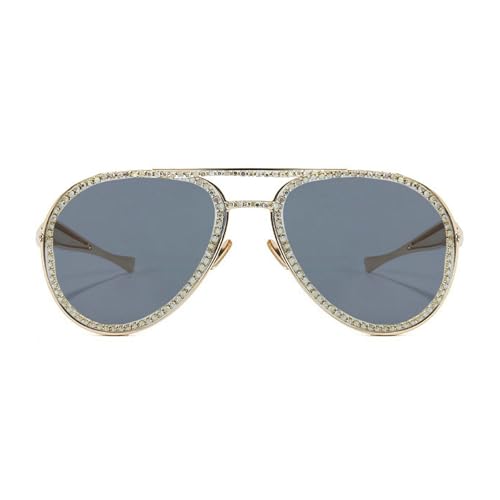 laureles Oversized Bling Rhinestones Pilot Y2k Sunglasses Women Champagne Metal Frame Eyewear Shades Female2