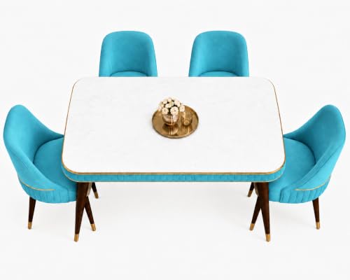 Image of WOODEN SPACE Majestic 4 Seater Wooden Dining Table Set | Urban Marble Top Dining Table with Chairs for Dining Room & Kitchen (Sky Blue Modern Grand Aura) (54 x 36 x 30 inch)