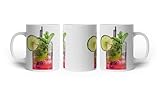 deyoli Tasse à motif cocktail mojito – Frais et pétillant 300 ml, en céramique blanche/tasse à café/idée cadeau