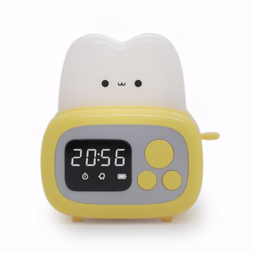 Lancoon Kids Alarm Clock Cute Toaster Styling with 15 Minutes Sleep Timer Small Clocks Timer Bedside Lamp Adjustable Brightness Bedroom Light for Adults Teens Yellow