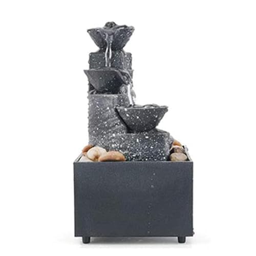 Fuente de cascada – Cascada de escritorio de 4 niveles con luces, cascada de fuente, función de agua de relajación, fuente de escritorio para decoración de espacios interiores
