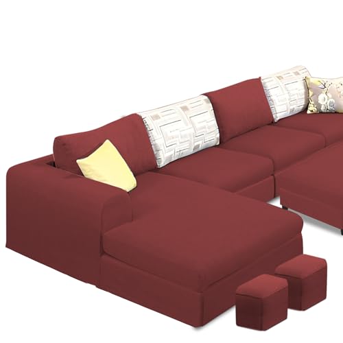 Image of Koza LHS 8 Seater L Shape Sofa Set with Center Table for Living Room (Maroon Fabric) Premium Fabric Sofa