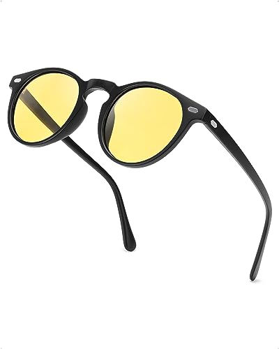SIPHEW Nachtsichtbrillen, Retro Runde Gelbe Polarisierte Brille, Ideal für Nachtfahrten und schlechte Lichtverhältnisse
