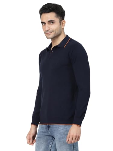 Image of Kalt Mens Basic Solid Full Sleeves Polo Cotton Blend Knitted Regular Fit Polo-Neck T-Shirts with Collar Stylish
