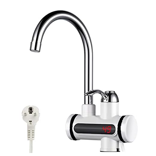 Grifo de agua caliente instantáneo 220 V 3000 W - Calentador de agua eléctrico instantáneo - Con pantalla LED digital - Para cocina, baño - De acero inoxidable