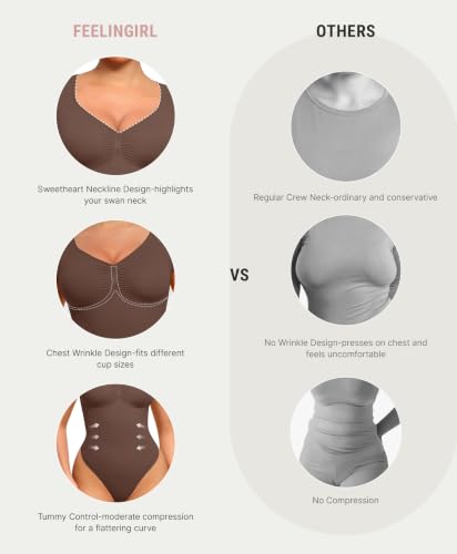 Image of FeelinGirl Short Sleeve Shapewear Bodysuit for Women V Neck Tummy Control