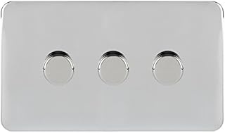 Schneider Electric Lisse Screwless Deco - 3 Gang Universal 2 Way Dimmer Light Switch, 250W/VA, GGBL6032CPCS, Polished Chrome