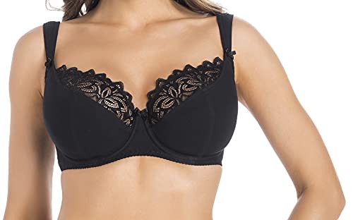 Teyli Damen Bügel BH aus Baumwolle mit Spitze Schwarz 115G Cover