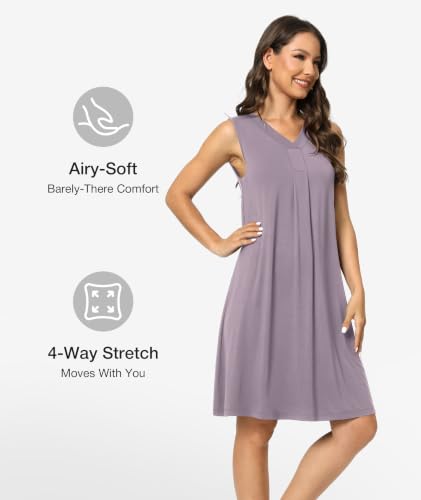 Image of GYS Cooling Bamboo Viscose Nightgowns for Women, Lightweight Sleeveless V Neck Sleep Shirt for Hot Sleepers, Soft Night dress