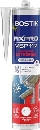 Bostik FIXPRO – Mastic Colle de Fixation MSP 117 Conditions Extrêmes – Intérieur/Extérieur – Collage Même Sous la Pluie – Mastic Hybride Polymère – Transparent – 1 Cartouche 290 ml