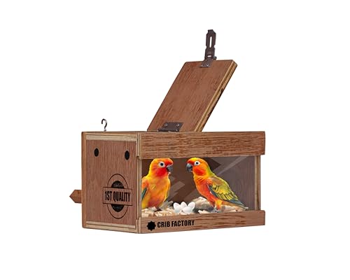 Image of CRIBFACTORY African Lovebird Nesting Box | Bird Breeding Box 10x6x6 | Wooden Cage Nest | Glass Window Without Slider | Safe Non-Toxic | Easy to Mount | Aviary Nesting Box