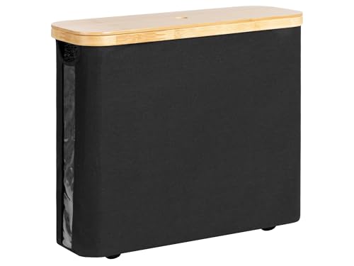 StorageWorks Panier de Rangement pour Papier Toilette, 28L Panier à Papier Toilette avec Couvercle en Bambou, 44x18x37.5 cm Organisateur Rangement, Noir