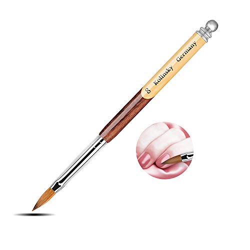 100% Kolinsky Acrylic Nail Brush #8, Handle Brush for Nails, Wood Nail Art Brush, Acrylic Application Polygel Brush, Manicure Tool, 1 Piece