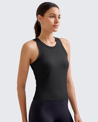 Image of G4Free Workout Tank Tops for Women Slim Fitted Racerback Ribbed Athletic Gym Yoga Tanks Summer Casual