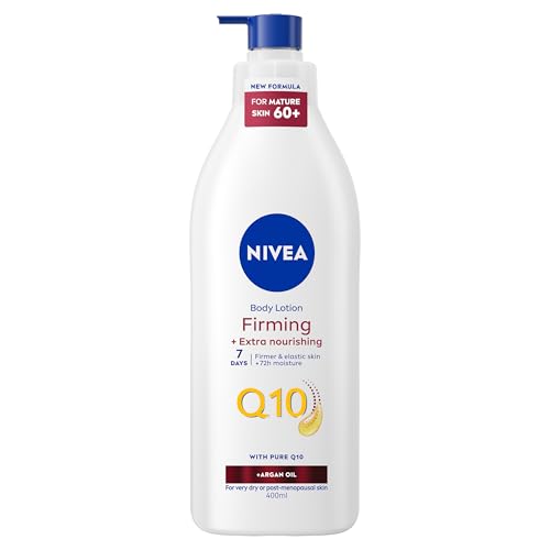 NIVEA Q10 60+ Mature Skin Body Lotion (400ml) Nourishing Firming Cream with Q10 and Argan Oil NIVEA 72H Moisturising Cream for Ageing and Mature Skin