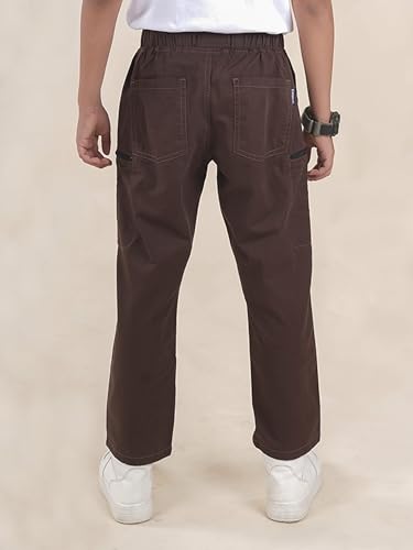 Image of Boys Cotton Elastane Full Length Solid Cargo Pant
