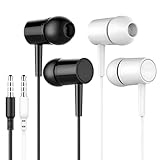 2 Pack Wired Earbuds with Microphone, Noise-Isolating in-Ear Headphones with 3.5mm Jack, Soft Silicone Ear Tips, Clear Stereo Sound for Work, Study, Travel (Black & White)